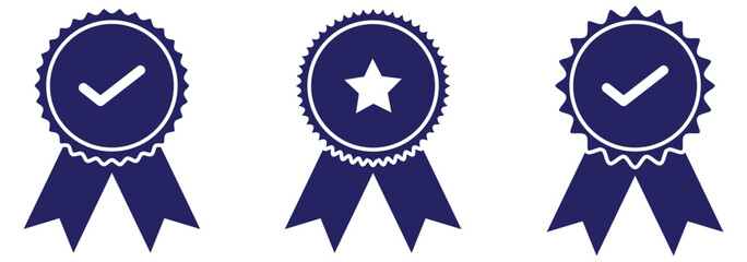 Badge icon. Award sign vector set. Achievement sign set. Checkmark prize reward badge. Winner best reward isolated icon set.