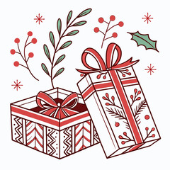 Two christmas gift boxes with red ribbons