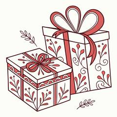 Two christmas gift boxes with red ribbons