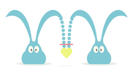 ハートを交換する二匹の青いウサギ、ミニマルでかわいいイラスト