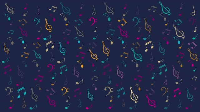 musical pattern, Perfect for musicthemed designs, posters, flyers, and social media graphics. Vibrant notes and symbols on a dark background stand out.