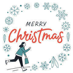 Merry christmas design with woman shopping and snowflakes