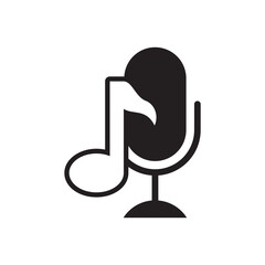 Solid Singing Microphone Icon with Floating Musical Note