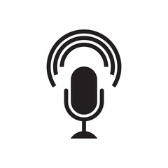 Solid Active Signal Microphone Icon with Circular Waves