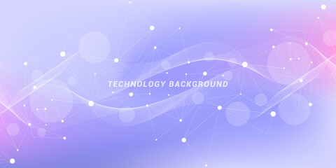 Abstract futuristic technology background. Technology and science theme background with waves and plexus lines. Global network connection template idea.