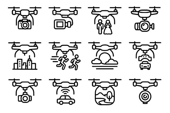 Following shooting stabilizer icon drone video drones panoramic photography vector camera dslr
