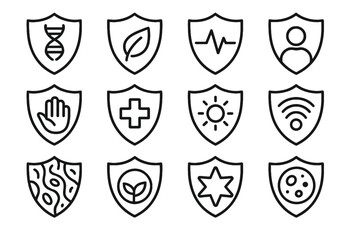 Person bio icons symbol silhouette vector line hand shield heartbeat icon strand