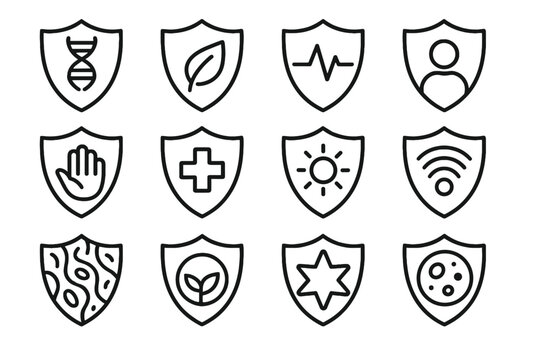 Person bio icons symbol silhouette vector line hand shield heartbeat icon strand