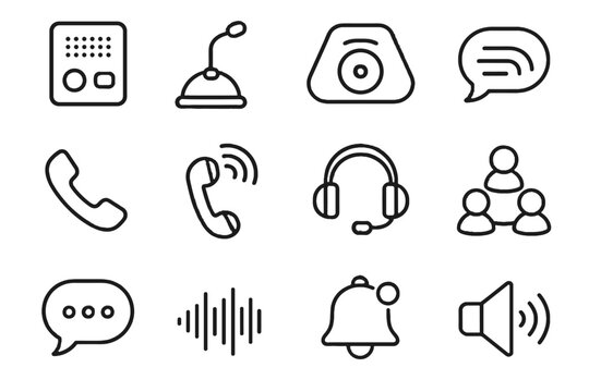 Set communication headset device sound sharing icon vector audio speakerphone call modulation