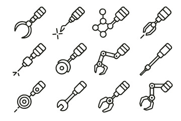 Nano robotic probe tiny claw assembly welder drill robot icon vector tools