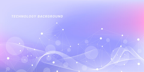 Abstract futuristic technology background. Technology and science theme background with waves and plexus lines. Global network connection template idea.