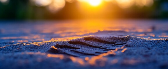 Sunset sand footprint beach background