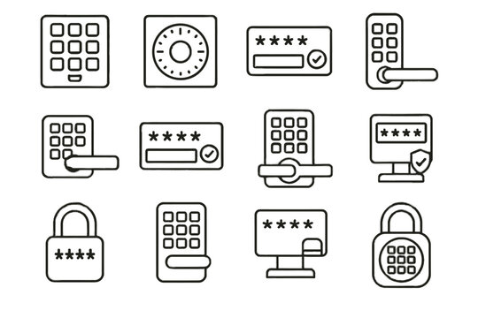 Password vector digital numeric padlock icon dial lock key secure virtual latch