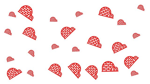 Scattered red igloos on white backdrop ideal for winterthemed designs such as greeting cards, posters, and holiday decorations.