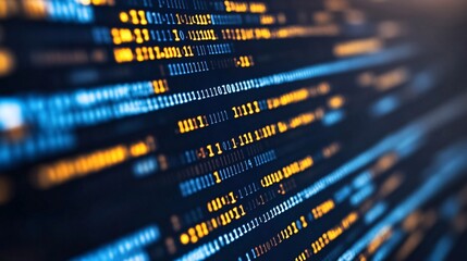 high-tech digital data visualization with binary code and computer screen