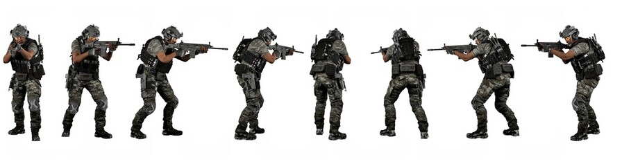 Obraz premium Special forces soldiers and swat team members, isolated white background