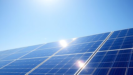 solarpanels. Solar panels stretch under a blue sky, reflecting sunlight as a clean energy concept. ESG reports, sustainability campaigns, designed for environmental awareness campaigns.