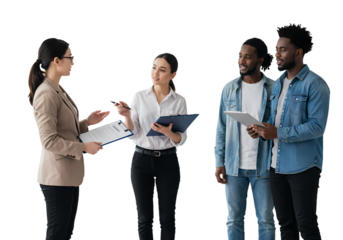 Diverse team collaborates, reviewing contract documents professionally