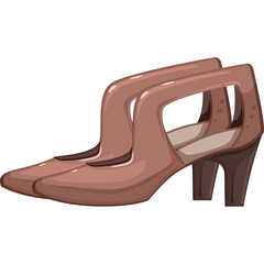 A Pair of Brown Cutout Low Heel Shoes with Strap Detail and Pointed Toe on a Transparent Background