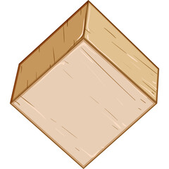 A pixel art isometric illustration of a light brown cardboard box with a visible wood grain texture and a light cream colored bottom surface seen from a top angle against a transparent background