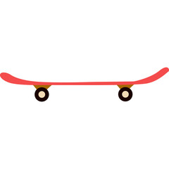 A simple pink skateboard with brown wheels and a white background presented in a minimalist style