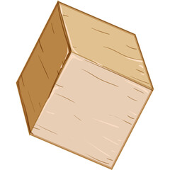 A Simple Three Dimensional Cube Drawn With Outline In A Hand Drawn Style The Cube Appears Light Brown And Beige With Thin Dark Lines Representing Wood Grain On A Transparent Background