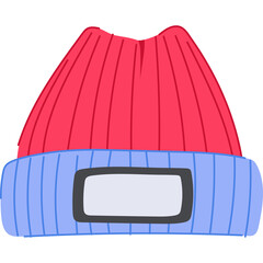 A Cartoon Illustration Of A Red And Blue Knit Beanie Hat With A Blank Label In The Front On A Transparent Background