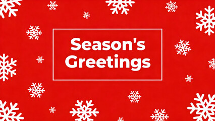 Naklejka premium Vibrant red background with white snowflakes and 'Season's Greetings' text, ideal for festive holiday cards.