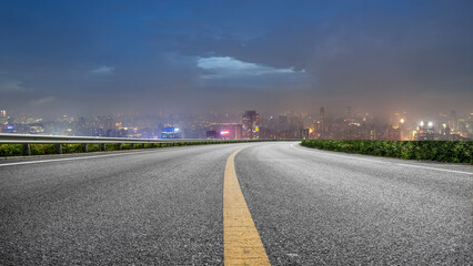 Highway and Guangzhou city skyline night view
