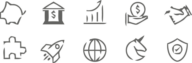 Set of ten business icons isolated on white background for web and app design