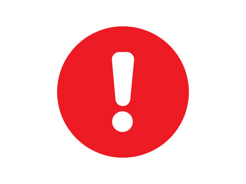 Red exclamation mark icon inside a circle isolated on a white background for website alert notifications and safety warning banners.
