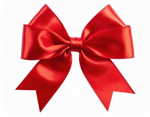 Fototapeta premium Bright red satin ribbon bow perfect for gift wrapping, decorations, and festive occasions.