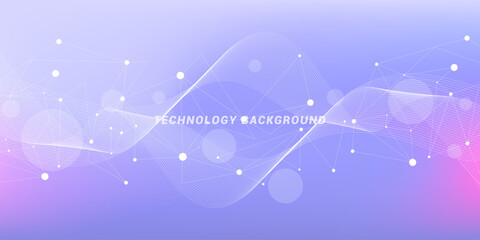Abstract futuristic technology background. Technology and science theme background with waves and plexus lines. Global network connection template idea.