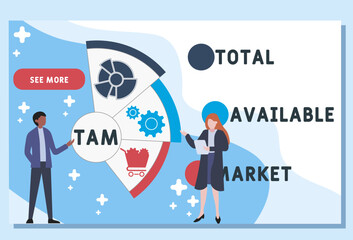 TAM - total available market acronym. business concept background. vector illustration concept with keywords and icons. lettering illustration with icons for web banner, flyer, landing