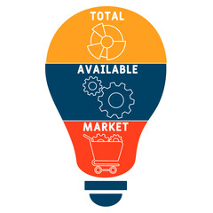 TAM - total available market acronym. business concept background. vector illustration concept with keywords and icons. lettering illustration with icons for web banner, flyer, landing