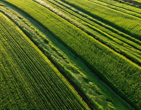 green wheat field creating a natural texture aerial view of cultivated land in the countryside