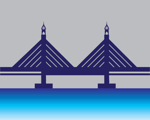 Line art and illustrations of the Penang bridge connecting Penang Island to the mainland.