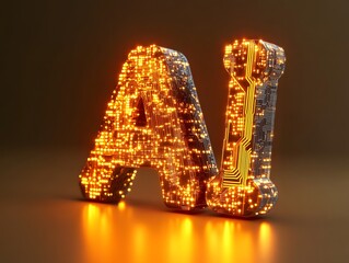 Fototapeta premium Glowing ai letters made of intricate circuits and lights