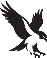 Black and white stylized hawk in flight on a white background, Flying hawk silhouette black and white vector