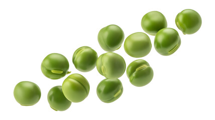 Fresh green peas arranged diagonally on a transparent background, isolated on transparent background