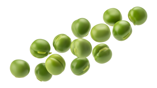 Fresh green peas arranged diagonally on a transparent background, isolated on transparent background - Powered by Adobe