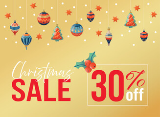 Colorful Christmas sale banner with discount offer. Christmas sale flyer, special offer