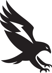 Eagle in flight with lightning bolt wings silhouette, Powerful eagle flying silhouette bold wing design