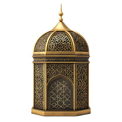 Ornate Golden Lantern: Ramadan Decoration, Islamic Art, Festive Lamp, 3D Render