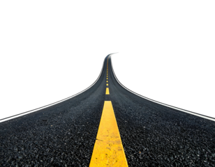 Black asphalt road with yellow line stretching into darkness