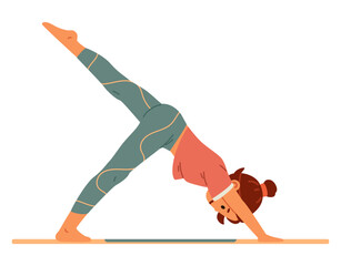 Naklejka premium Girl doing yoga on a mat flat vector illustration isolated on white.