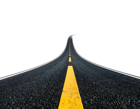 Black asphalt road with yellow line stretching into darkness