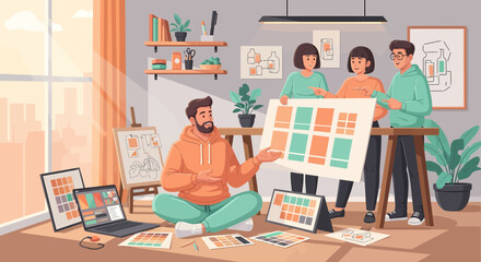 Design Team Collaborating On A Creative Project In Modern Studio