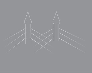 Line art and illustrations of the Penang bridge connecting Penang Island to the mainland.