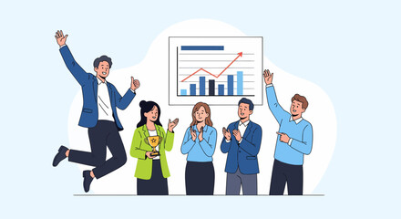 Team Celebration For Achieving A New Record With Positive Graph
